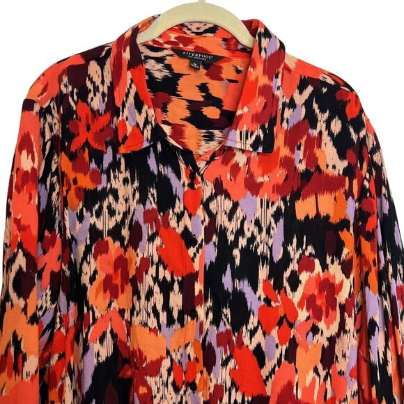 Liverpool Los Angeles Blouse 2X Orange Multicolor Button Up Long Sleeve Autumn - Picture 2 of 7